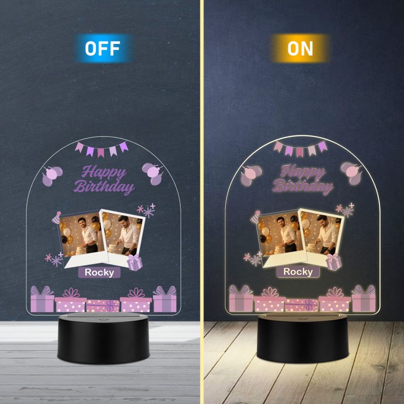 Personalized Acrylic Printed Happy Birthday LED Table Lamp with Warm White Light Birthday Gift for Boyfriend, Husband, Brother, Friend